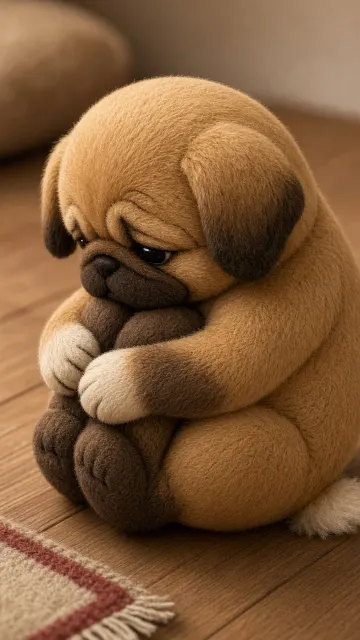 Fabric Texture image example: Cute Plush Pekingese Puppy Anime Illustration