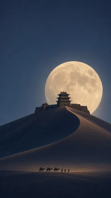 Minimalist Blue Dunes and Jiayuguan Fortress Poster