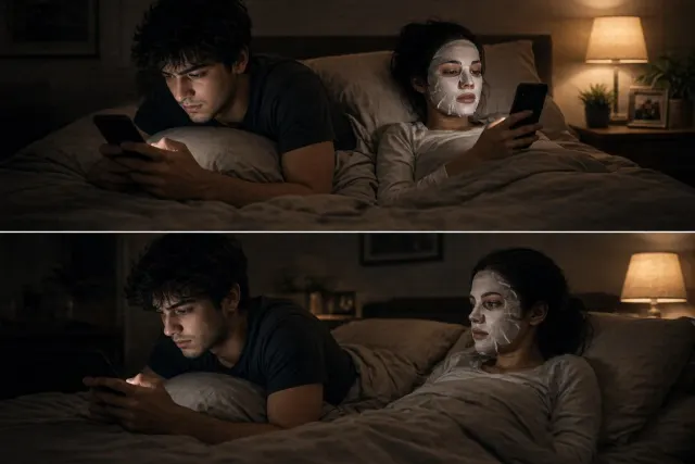 Storyboard image example: Nighttime Bedroom Couple Drama Storyboard Panels