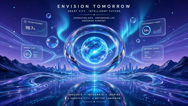 Holographic image example: Smart City Holographic Glass Ring Tech Poster