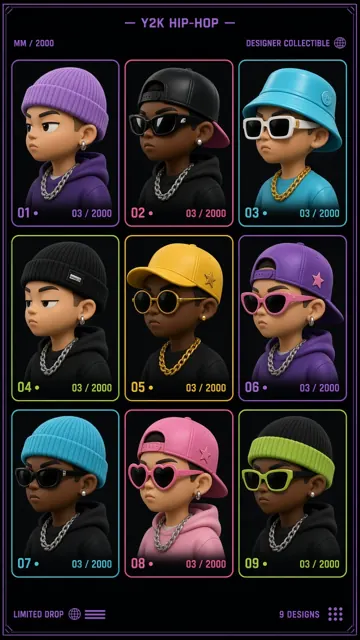 3D Rendering image example: Y2K Hip-Hop Designer Toy 3D Cartoon Avatars Grid