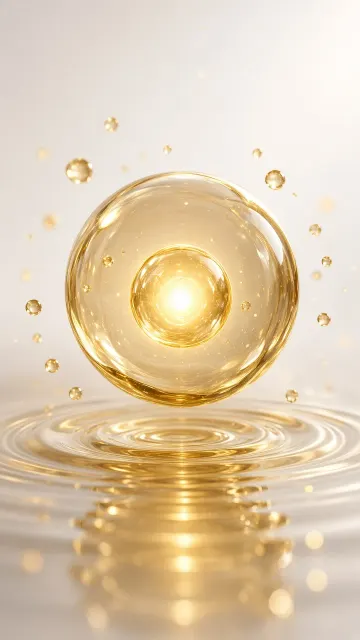 Photorealistic image example: Luxury Golden Liquid Serum Sphere Skincare Commercial Poster