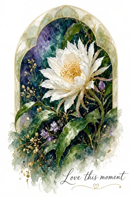 Impasto image example: Night Blooming Cereus Watercolor and Impasto Card