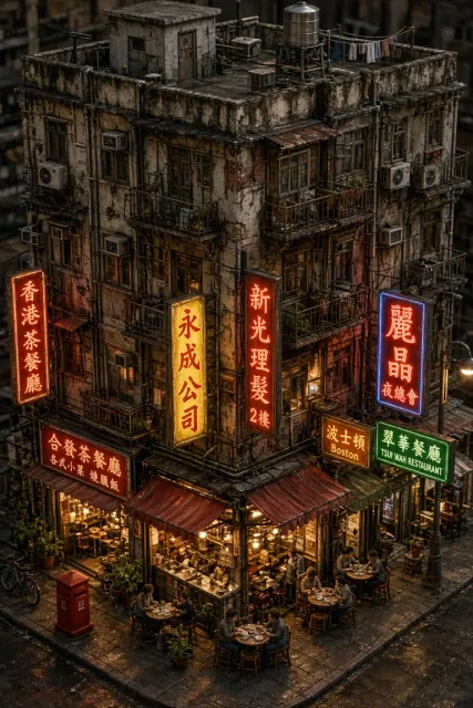 Vintage Hong Kong Tenement Isometric 3D Diorama