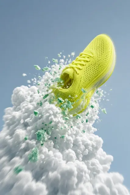 Product Concept image example: Fluorescent Yellow Sneaker Cloud Impact Poster
