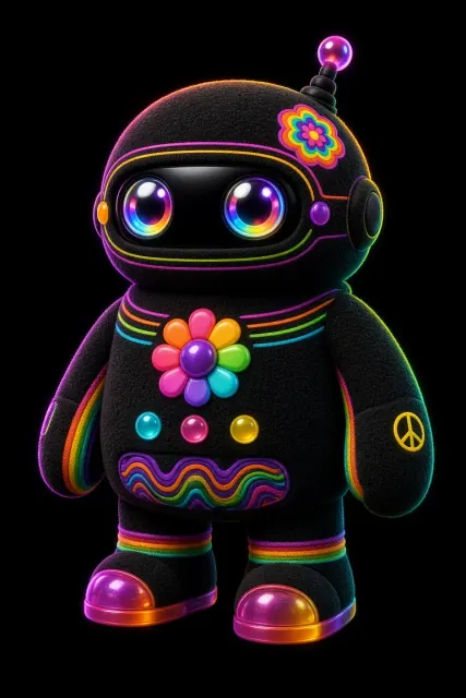 Psychedelic image example: Retro-Futuristic Neon Art Toy Robot