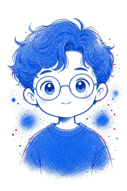 Chibi Avatar image example: Minimalist Klein Blue Chibi Male Portrait