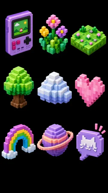 Cozy 3D Pixel Art Element Nine-Grid Collection