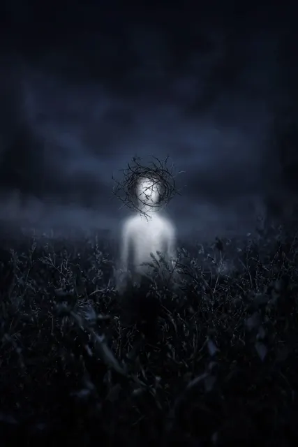 Dreamcore Ethereal Luminous Figure In Thorns
