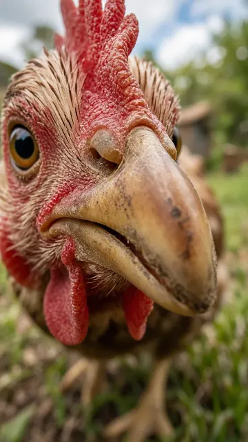 Curious Free-Range Chicken Lens Peck Macro