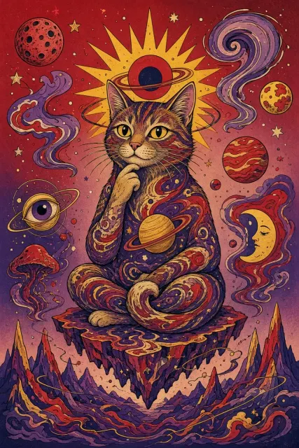 Starry Space image example: Psychedelic Retro Cosmic Cat Vector Art