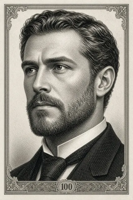 Black and White image example: Vintage Intaglio Engraved Gentleman Portrait