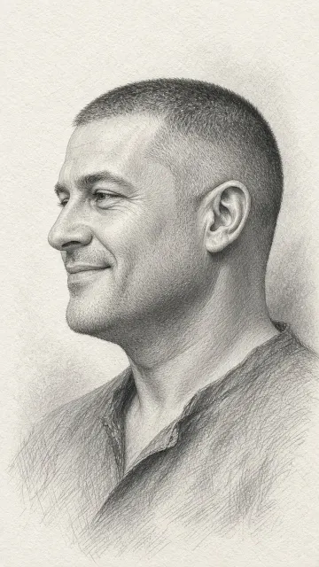 Sketch image example: Realistic Sketch Portrait of Middle-Aged Man in Profile