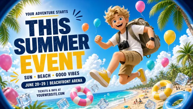 Chibi Stylized image example: Summer Getaway C4D 3D Campaign Poster