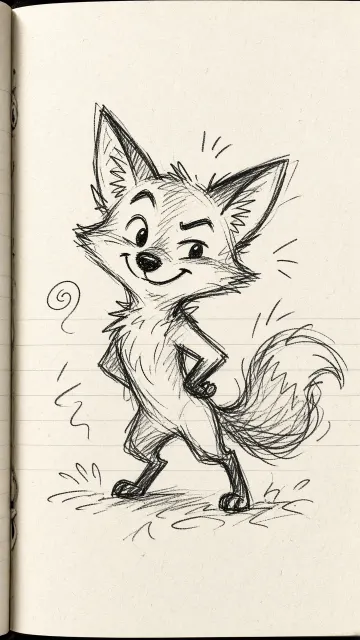 Sketch image example: Whimsical Fox Sketch on Notebook