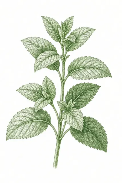 Ink Drawing image example: Green Ink Stippling Mint Botanical Illustration