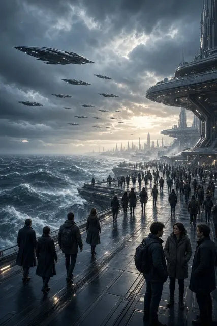 Cinematic Sci-Fi Odyssey Over Turbulent Seas