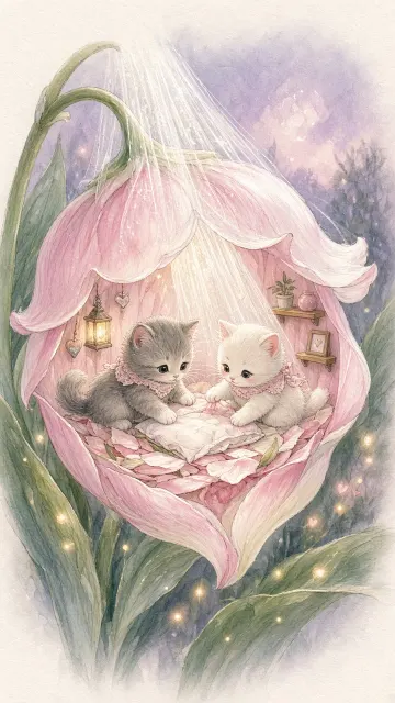 Cozy and Healing image example: Lily of the Valley Blossom Cottage Bedtime Illustration