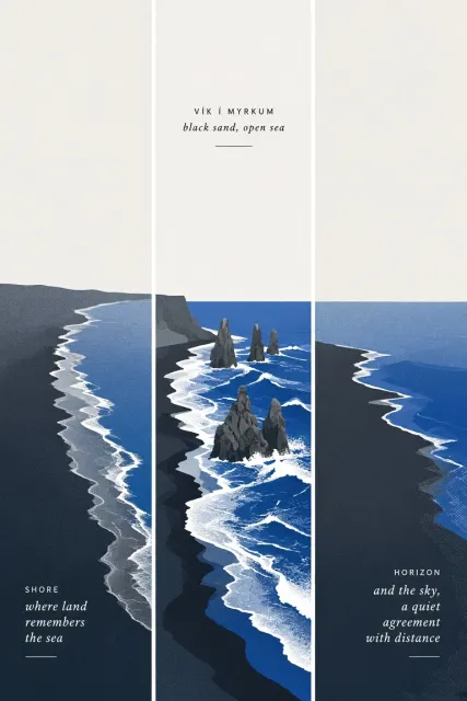 Iceland Black Sand Beach Triptych Illustration
