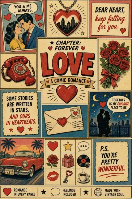 Knolling image example: Vintage Comic Knolling Romance Poster