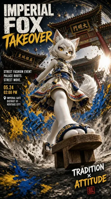Graffiti Art image example: White Fox Girl Wooden Clog Streetwear Poster