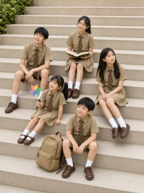 ecommerce marketing image example: Khaki British Academy School Uniform Staircase Photography