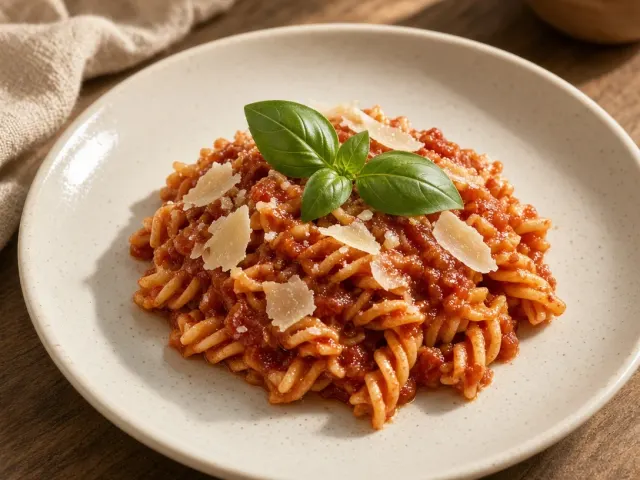 Food & still life image example: Rustic tomato pasta