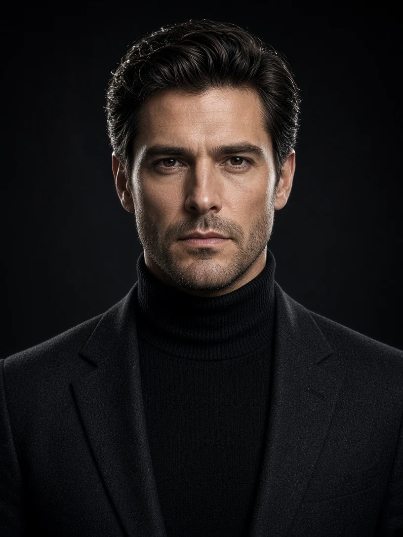 Classic Menswear Portrait in Black Turtleneck