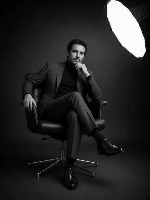 Dramatic B&W Corporate Portrait with Softbox Light