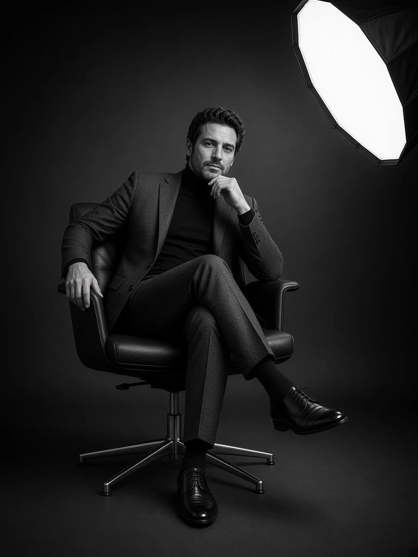 Dramatic B&W Corporate Portrait with Softbox Light