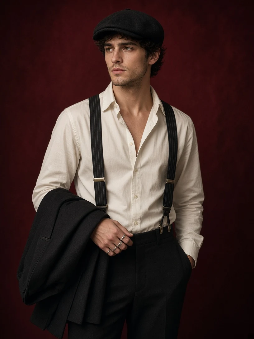 Vintage Portrait of Man with Suspenders