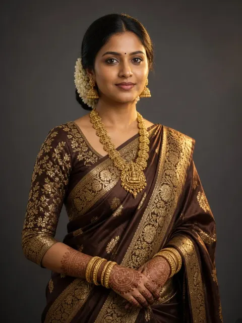 South Indian Bridal Portrait with Mehndi Hands