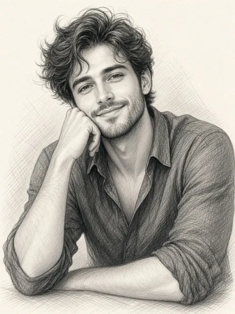 Thoughtful Man Hand Drawn Pencil Sketch AI Prompt
