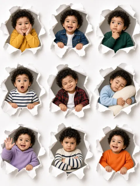 Baby Expression Torn Paper Collage Photo AI Prompt
