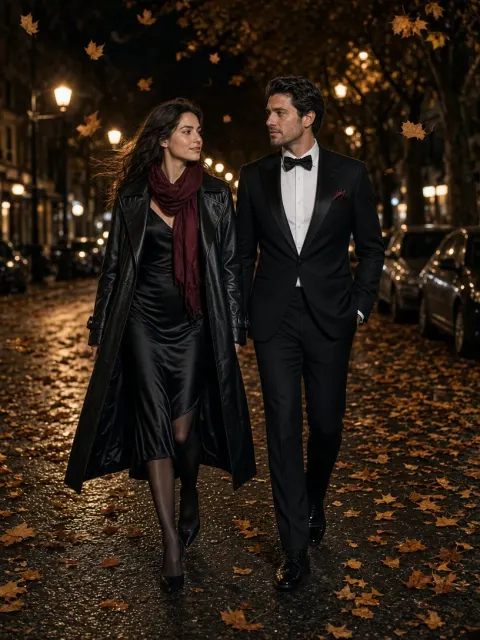 Cinematic Couple Autumn Street Portrait