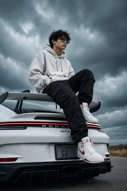 Boy Sitting on Porsche GT3 AI Prompt