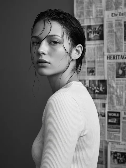 Black-and-White Editorial Portrait by Newspaper Collage