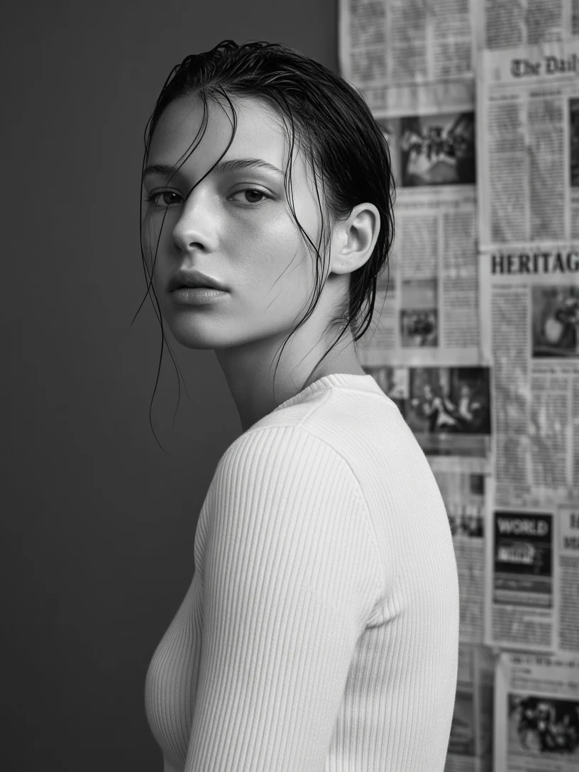 Black-and-White Editorial Portrait by Newspaper Collage
