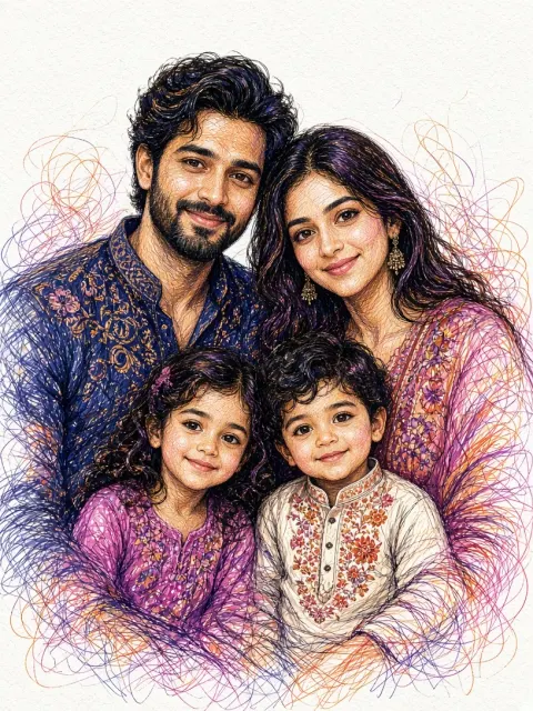 Colorful Scribble Art Family Portrait