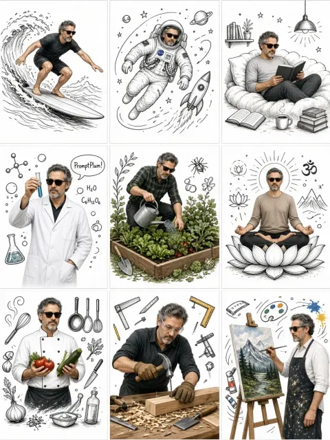 Man Doodle Line Art Collage Prompt