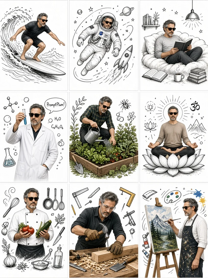 Man Doodle Line Art Collage Prompt