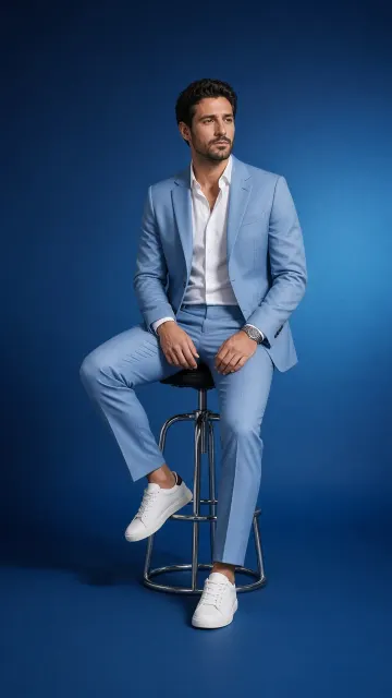 Monochromatic Blue Suit Photo AI Prompt