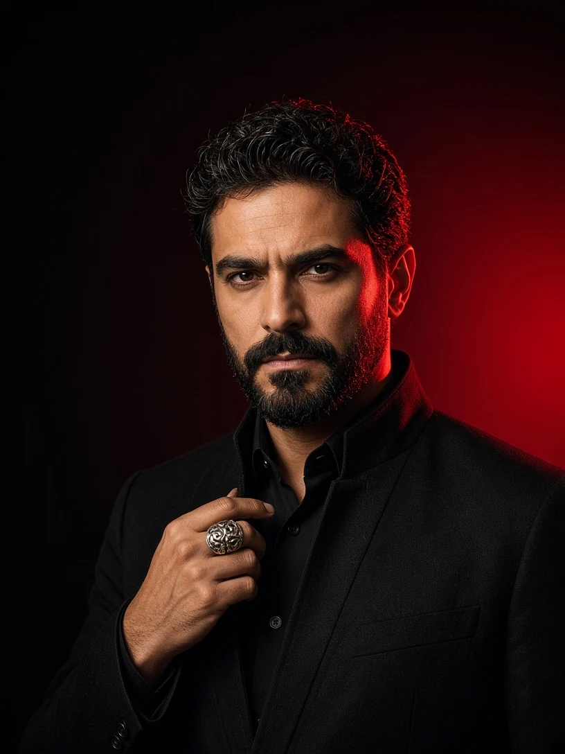 Bearded Man in Crimson Light