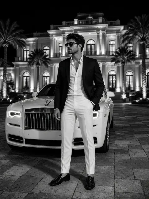 Monochrome Portrait of Wealth and Success