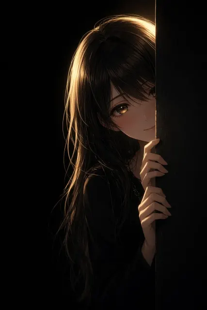 Cinematic Anime Girl Peeking Wall