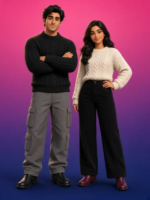 3D Animated Couple on Gradient Background