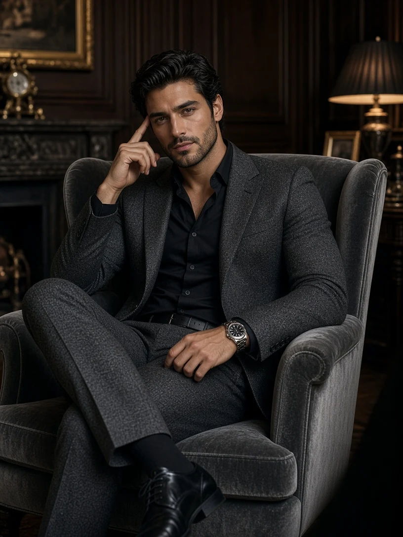 Professional Boss in Dark Wood Room