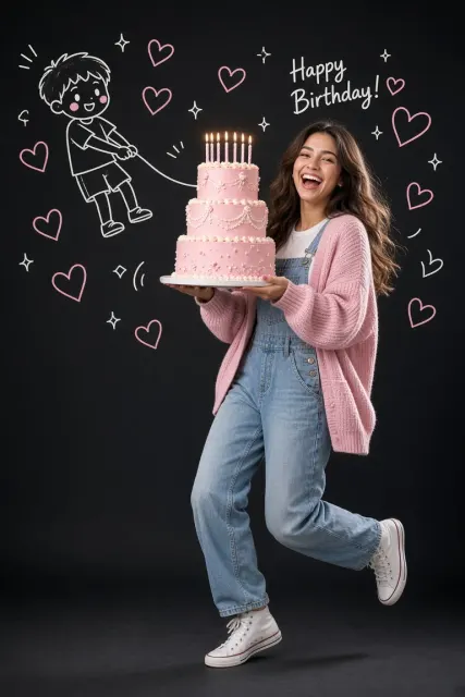Playful Girl Doodle Birthday Celebration Studio Photo