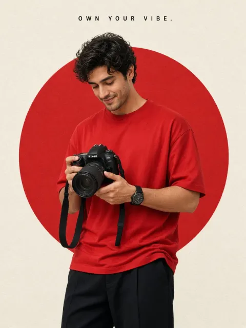 Photographer in Red T-Shirt Studio Portrait