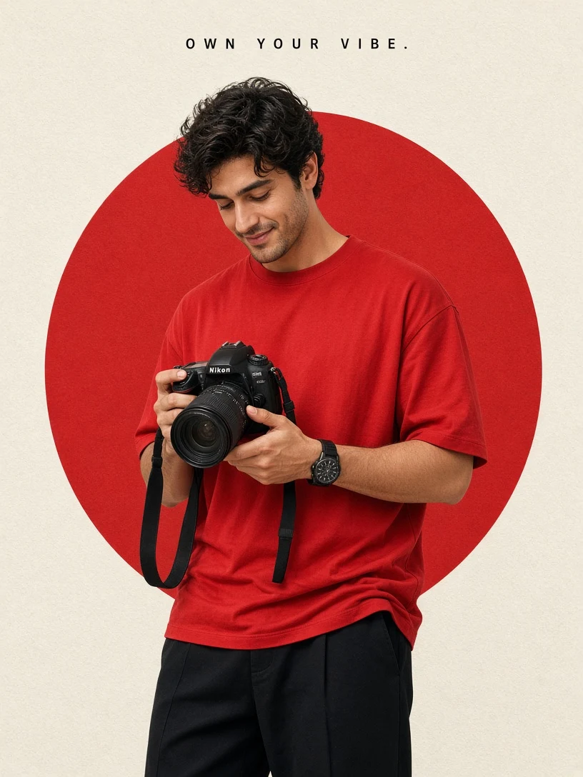 Photographer in Red T-Shirt Studio Portrait
